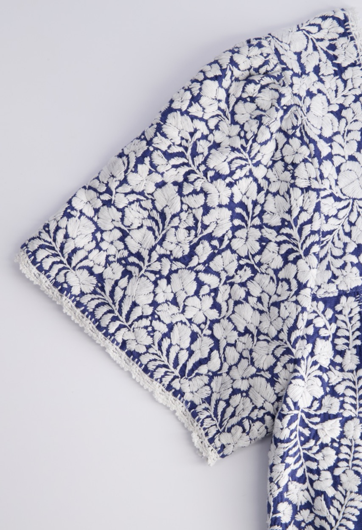 Liliana Short Dress Dress Liliana Dusty Blue with Embroidered Sleeve Short Dress Liliana Dusty Blue with Embroidered Sleeve Short Dress