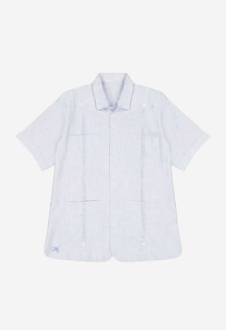 Classic Men's Light Blue Round Edge Guayabera