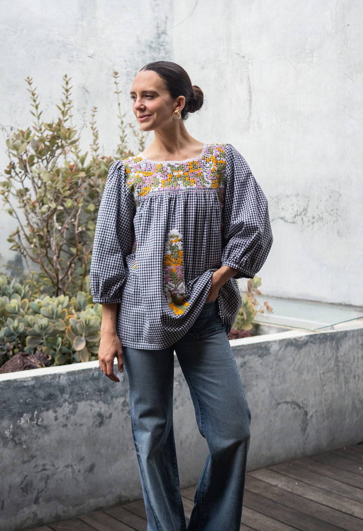 Catalina Black Gingham Blouse