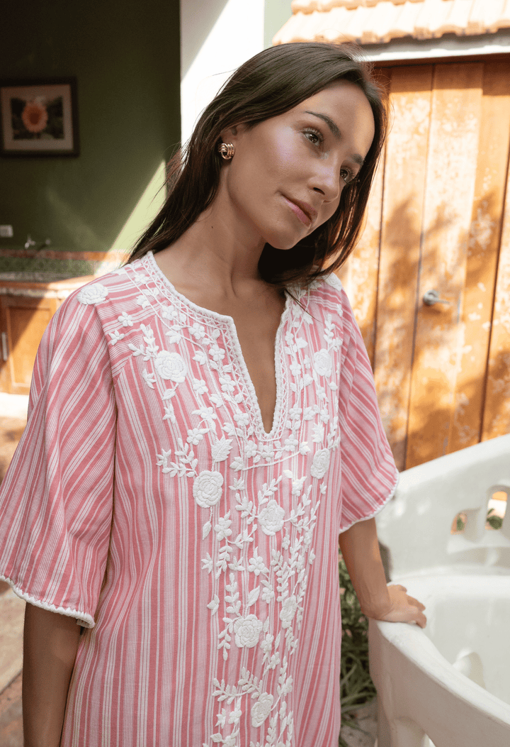 Malena Caftan Dress Dress Malena Caftan Coral Stripes Malena Caftan Coral Stripes