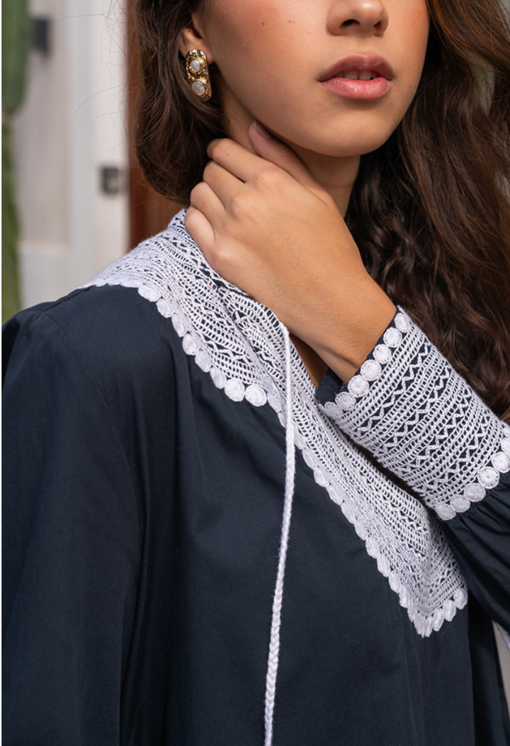 Beatriz Navy and Ivory Short Dress