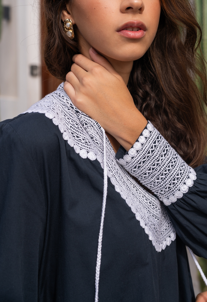 Beatriz Navy and Ivory Short Dress