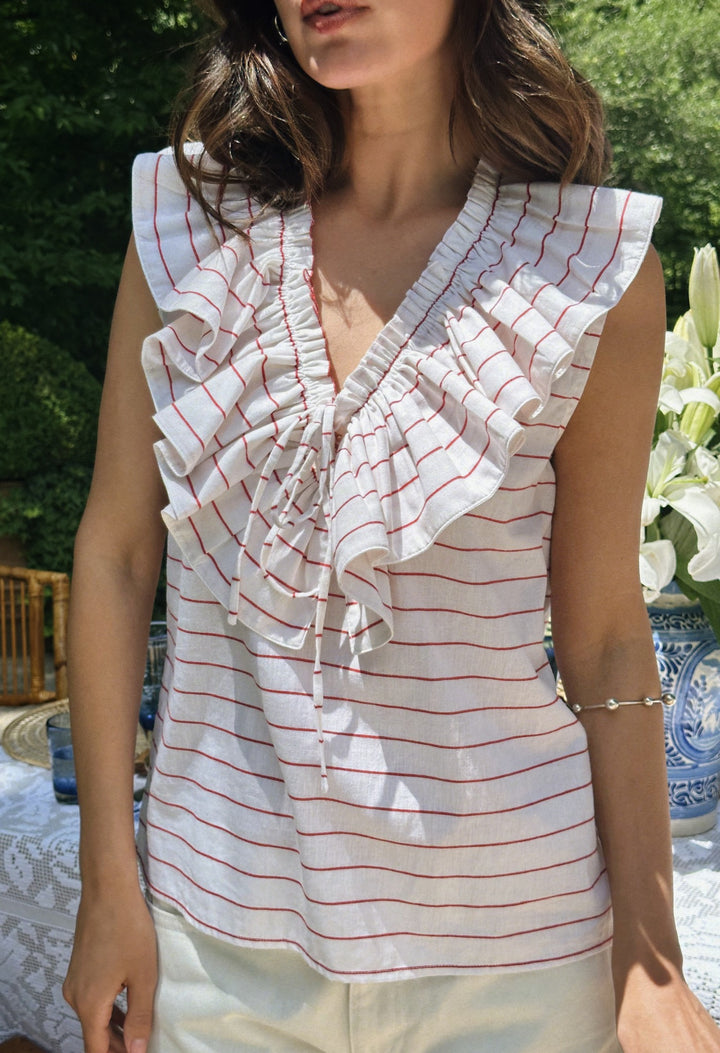 Regina Blouse Blouse Regina Sleeveless Red Stripe Blouse Regina Sleeveless Red Stripe Blouse