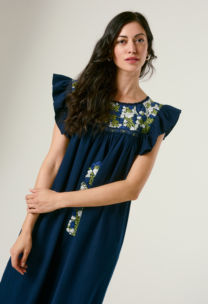 Soledad Azul Marino Midi Dress
