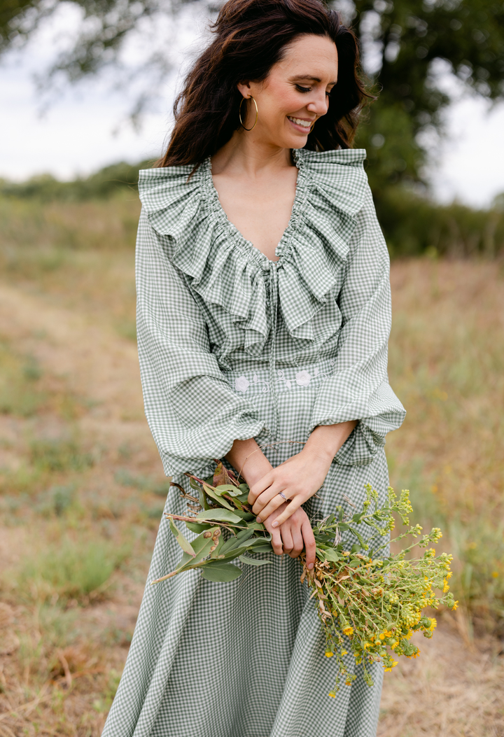 Regina Verde Gingham Blouse