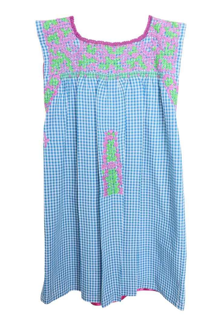 Florecita Gingham Azul y Morado