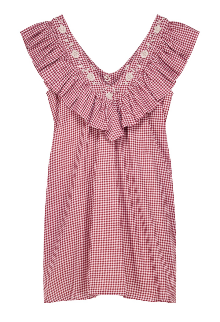 Andrea Gingham Granate Short Dress