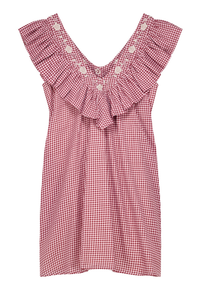 Andrea Gingham Granate Short Dress