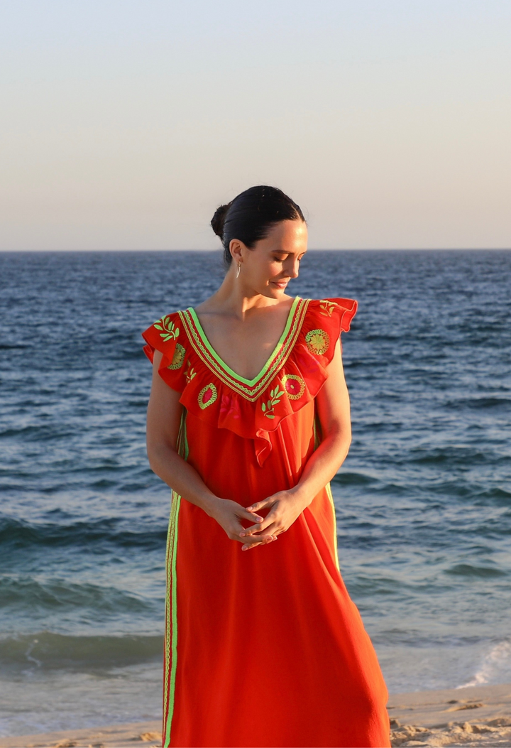 Andrea Naranja Midi Dress