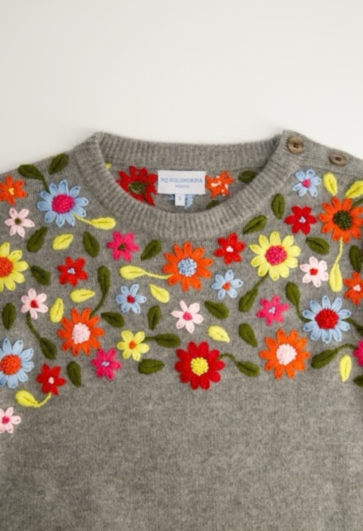 Sweater Wool Crewneck Sweater Grey Floral Crewneck Sweater Grey Floral Crewneck Sweater