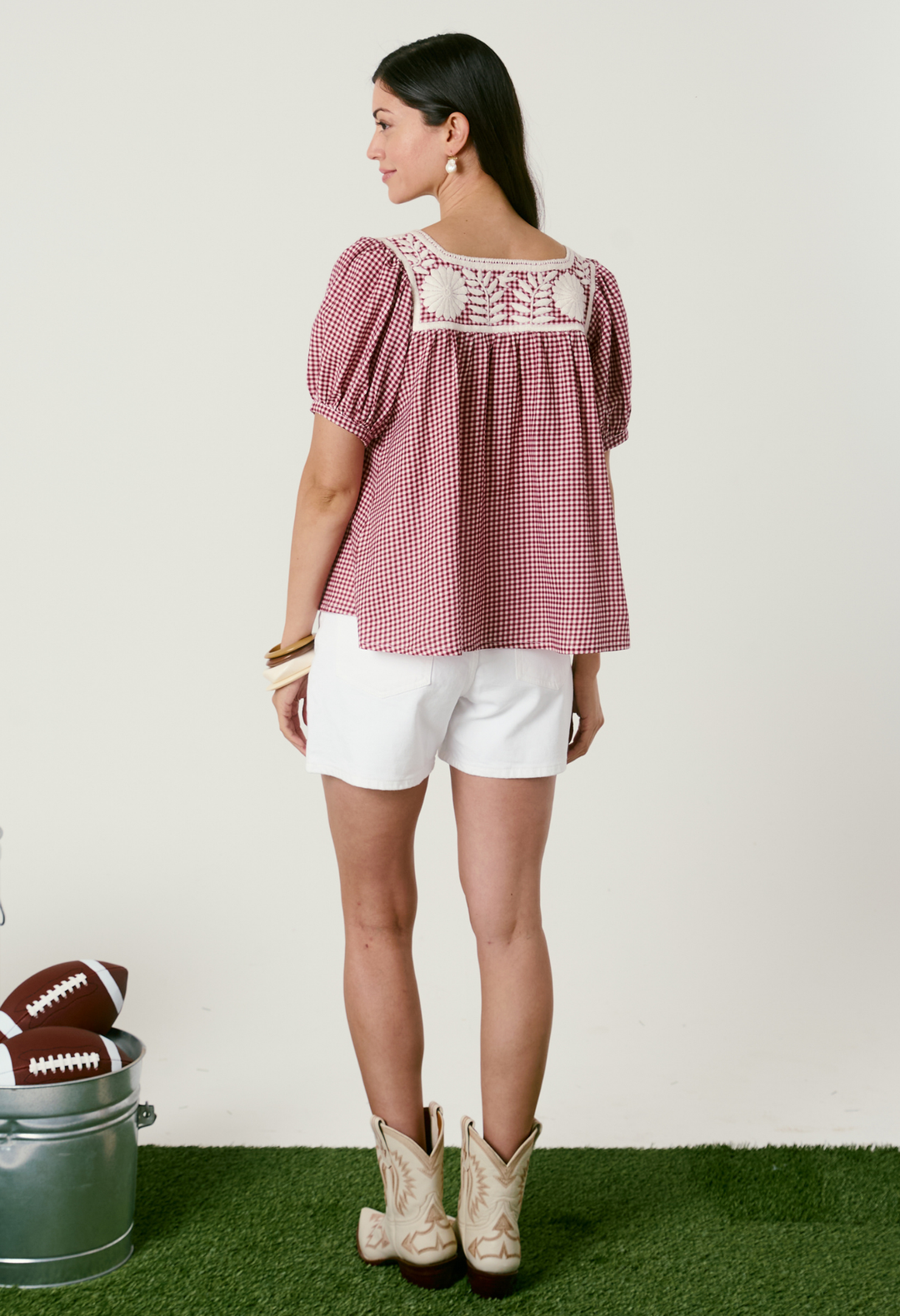 Maria Gingham Granate Blouse