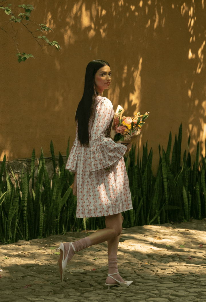 floral short midi dress Leo Lin Bianca Short Sleeve Midi Dress