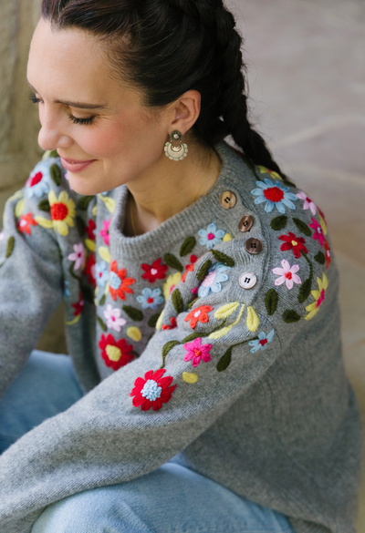 Sweater Sweater Grey Floral Crewneck Sweater Grey Floral Crewneck Sweater