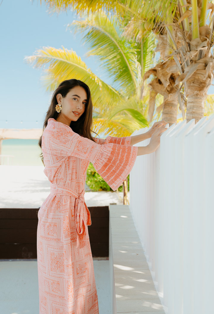 Leona Midi Dress Dress Leona Coral Block Print Midi Dress Leona Coral Block Print Midi Dress