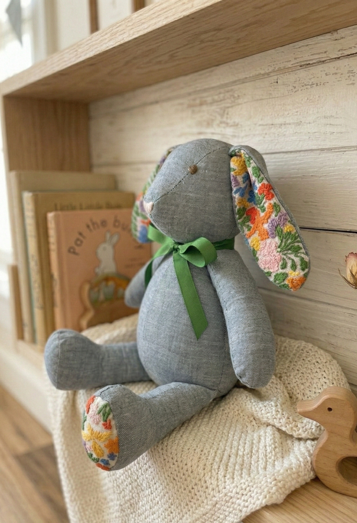 Embroidered Bunny Stuffed Animal Grey Embroidered Bunny Small Dove Vase | Mi Golondrina