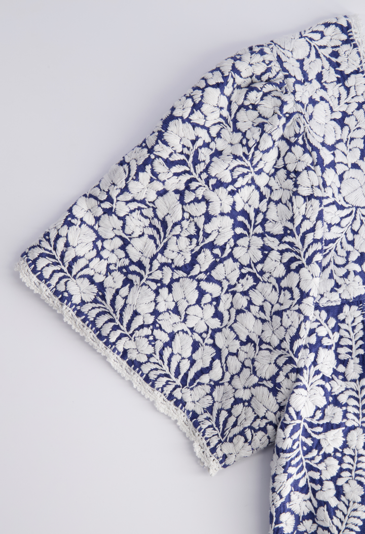 Liliana Short Dress Dress Liliana Dusty Blue with Embroidered Sleeve Short Dress Liliana Dusty Blue with Embroidered Sleeve Short Dress