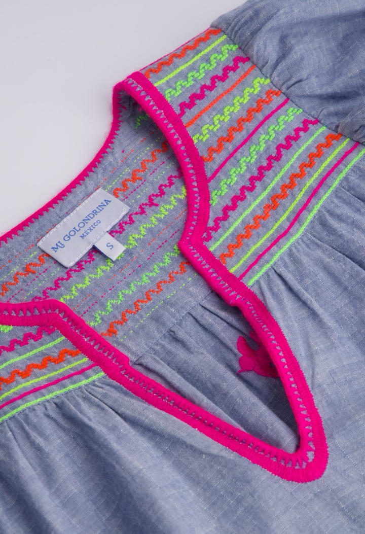 Chela Short Dress Dress Chela Chambray Neon Short Dress Chela Chambray Neon Short Dress