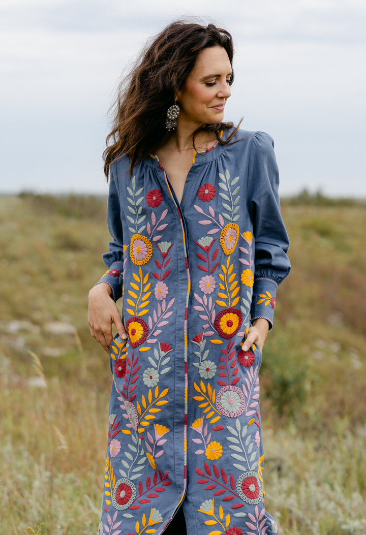 Martina Azul y Multicolor Midi Dress