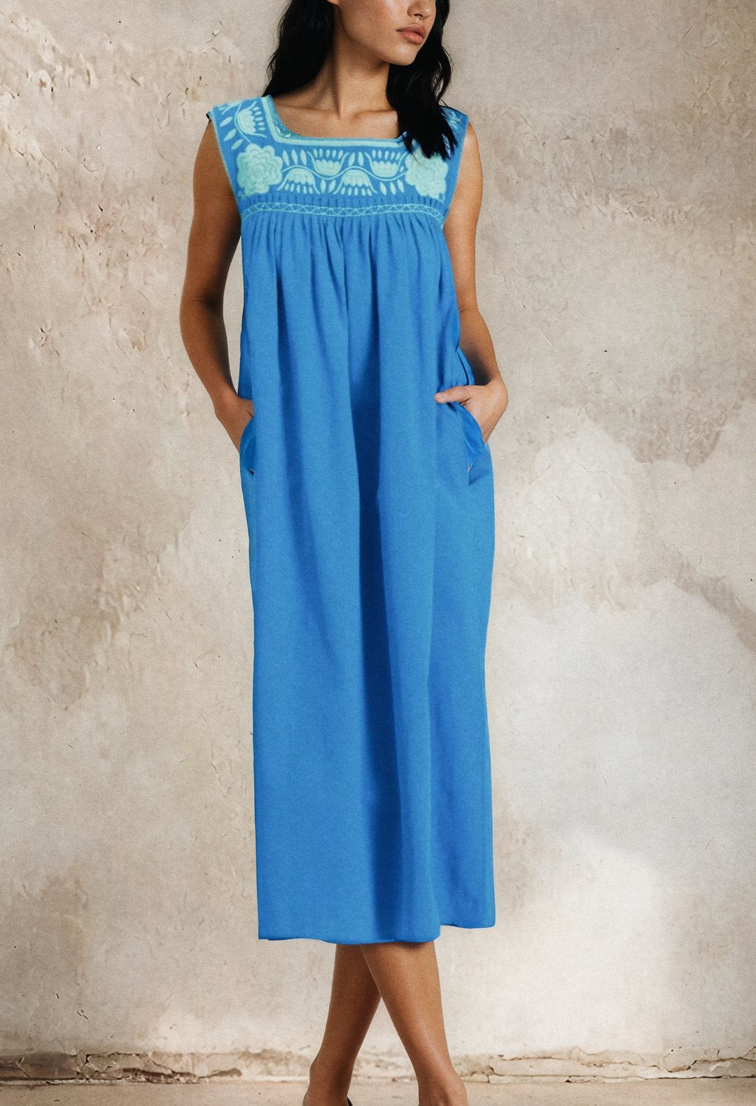 turquoise dress midi Santa Fe T 30% Linen Lining Dalia Turquoise and Seafoam Midi
