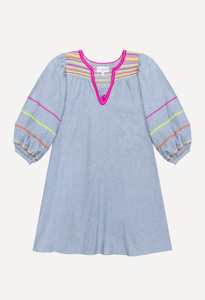 Chela Chambray Neon Short Dress