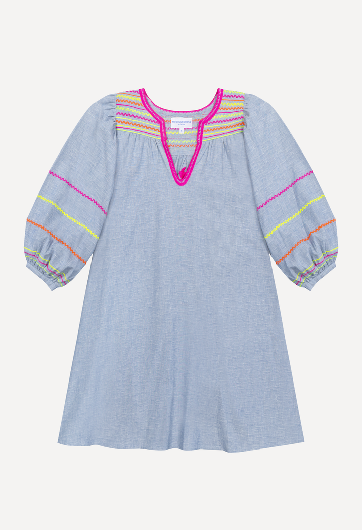 Chela Chambray Neon Short Dress