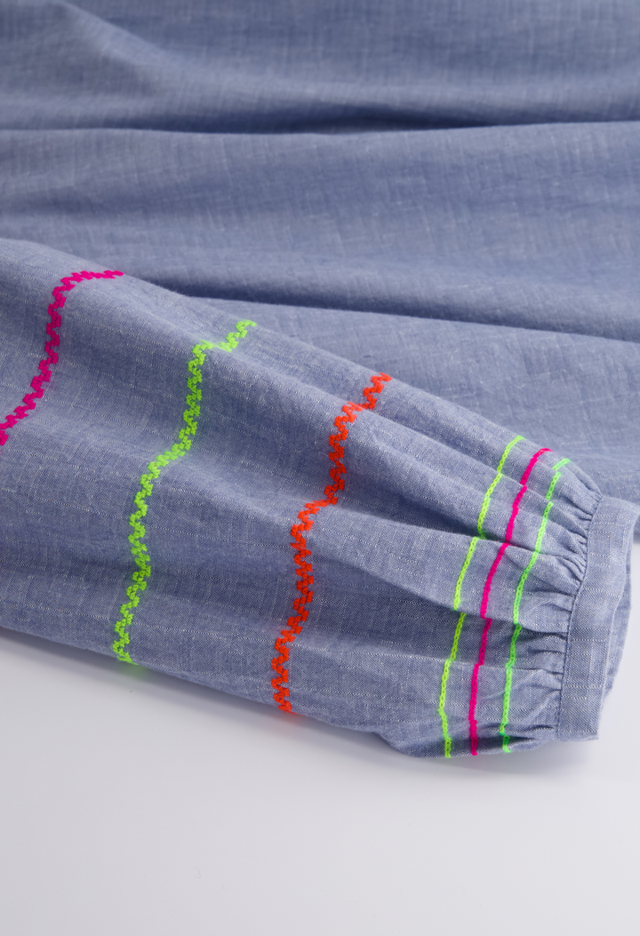 Chela Chambray Neon Short Dress