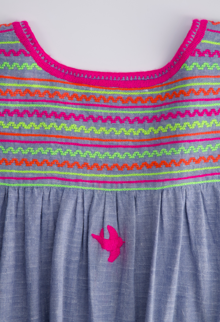 Chela Chambray Neon Short Dress