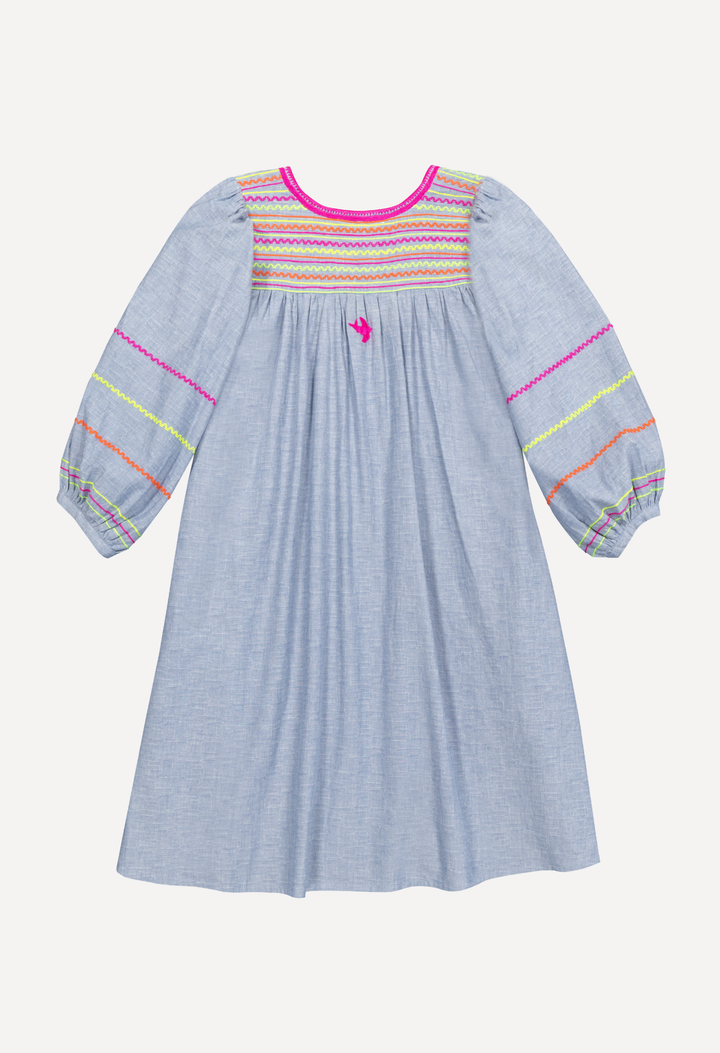 Chela Chambray Neon Short Dress
