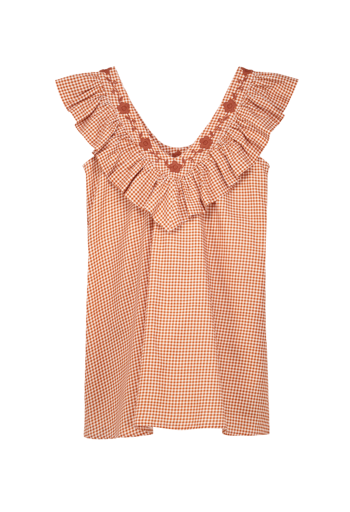 Andrea Gingham Naranja Short Dress