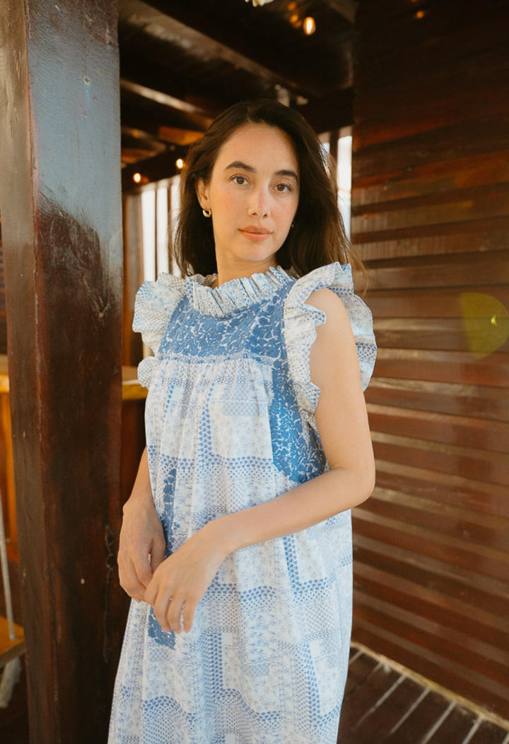 Olivia Midi Dress Dress Olivia Blue Floral Block Print Midi Dress Olivia Blue Floral Block Print Midi Dress