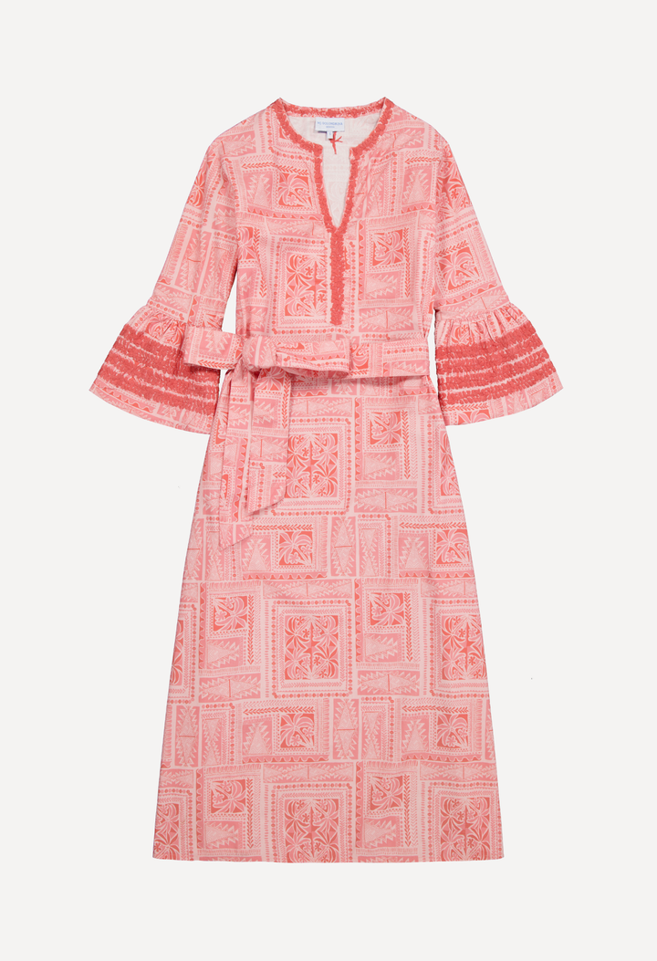 Leona Long Dress Dress Leona Coral Block Print Long Dress Leona Coral Block Print Long Dress