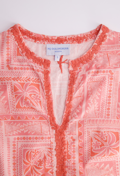 Leona Long Dress Dress Leona Coral Block Print Long Dress Leona Coral Block Print Long Dress
