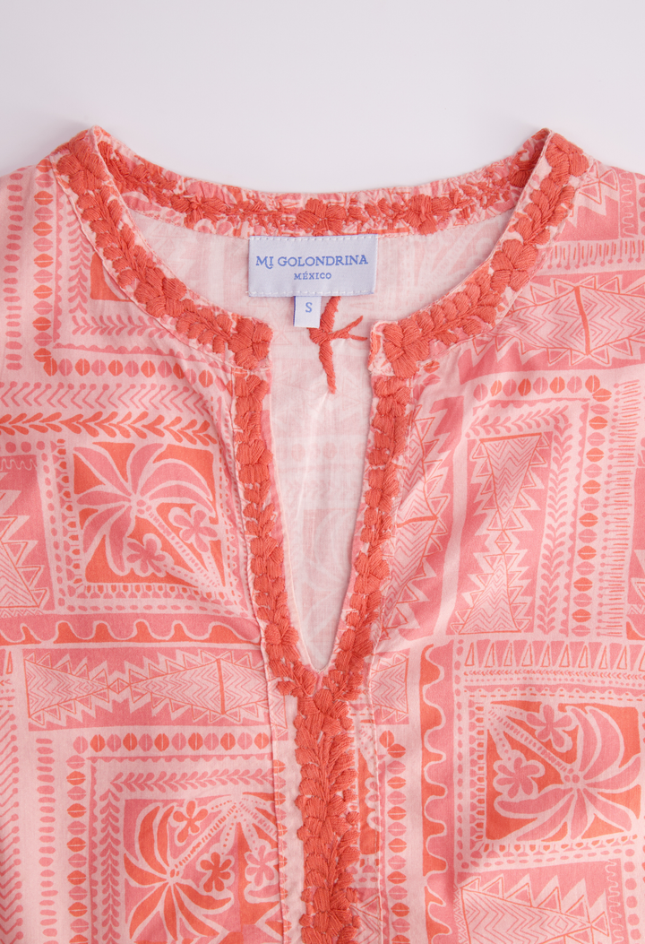 Leona Long Dress Dress Leona Coral Block Print Long Dress Leona Coral Block Print Long Dress