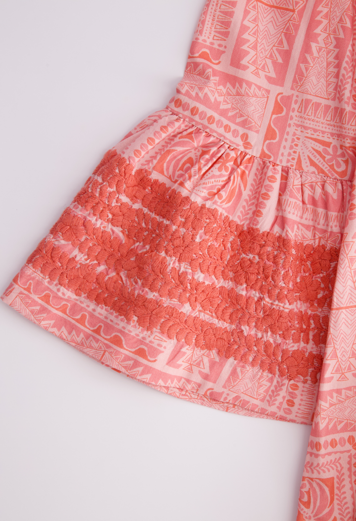 Leona Long Dress Dress Leona Coral Block Print Long Dress Leona Coral Block Print Long Dress