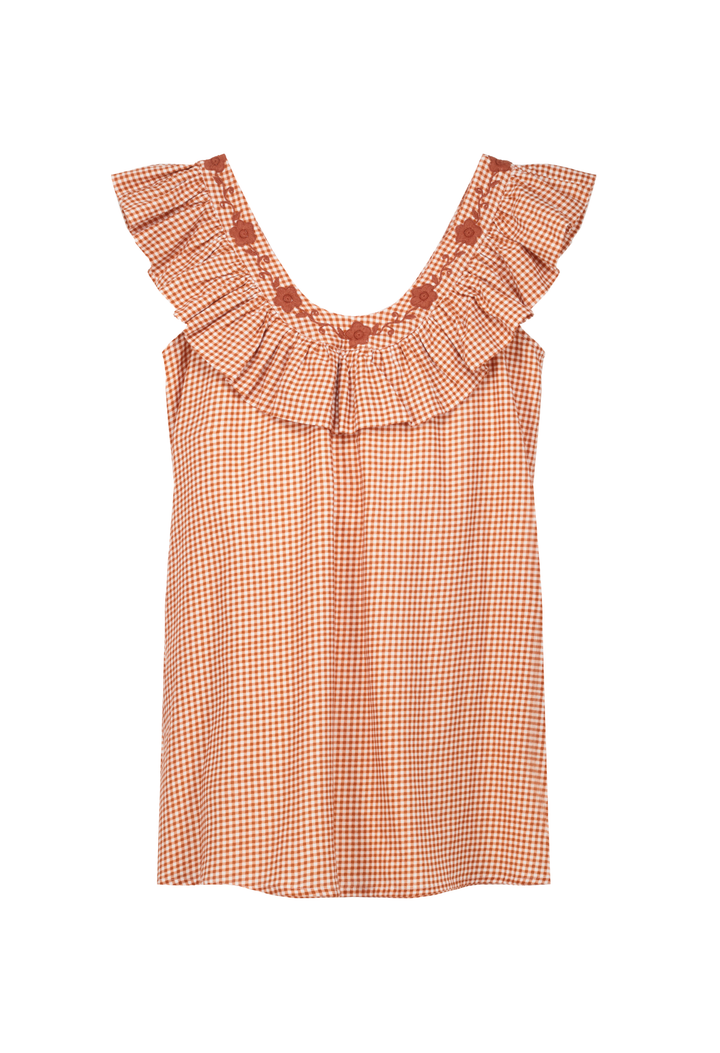 Andrea Gingham Naranja Short Dress
