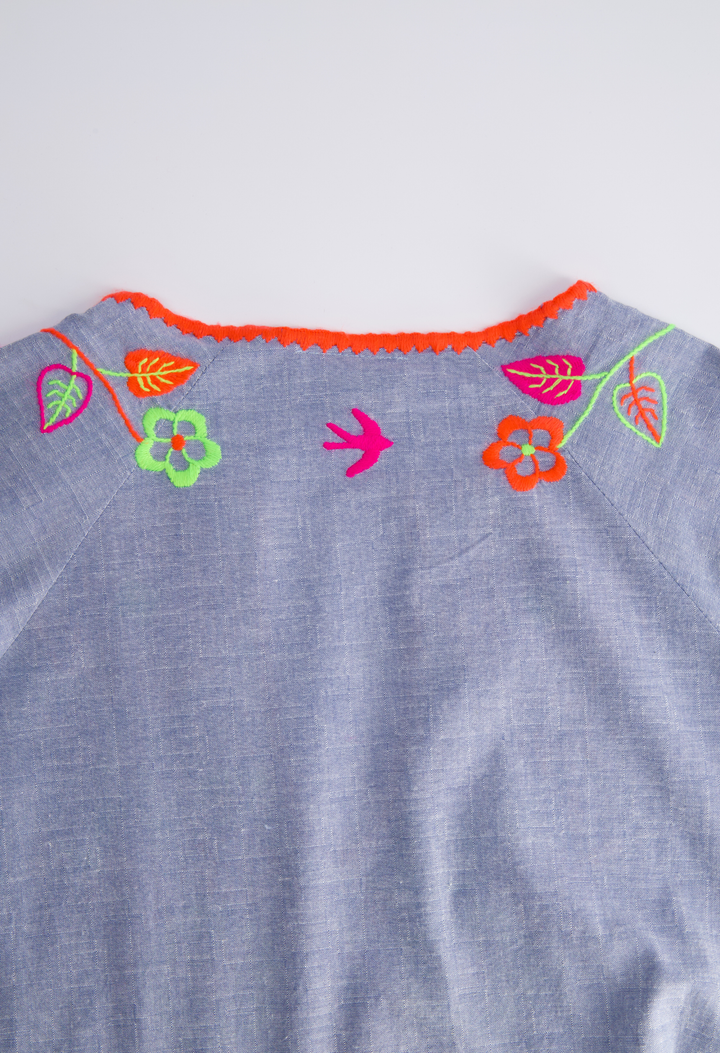 Malena Caftan Dress Dress Malena Chambray Neon Floral Caftan Malena Chambray Neon Floral Caftan