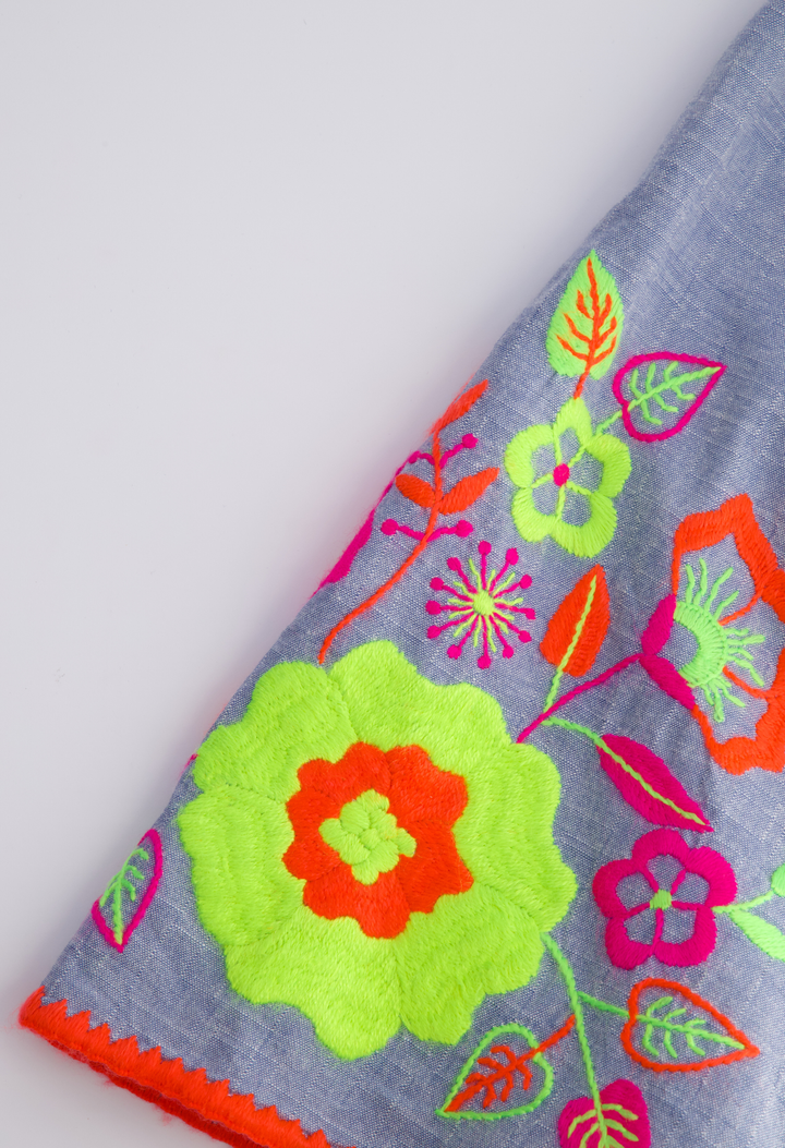 Malena Caftan Dress Dress Malena Chambray Neon Floral Caftan Malena Chambray Neon Floral Caftan