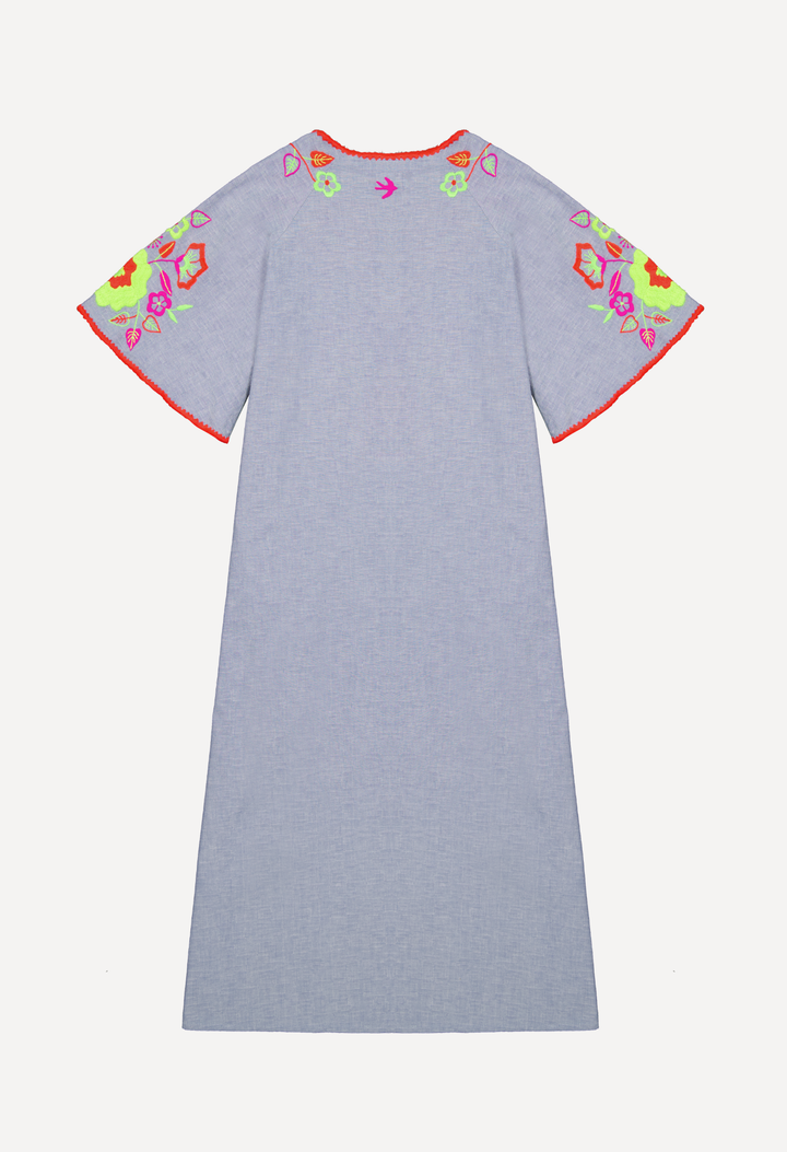Malena Caftan Dress Dress Malena Chambray Neon Floral Caftan Malena Chambray Neon Floral Caftan