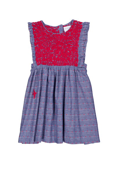 Ines Denim Red Heart Girl's Dress
