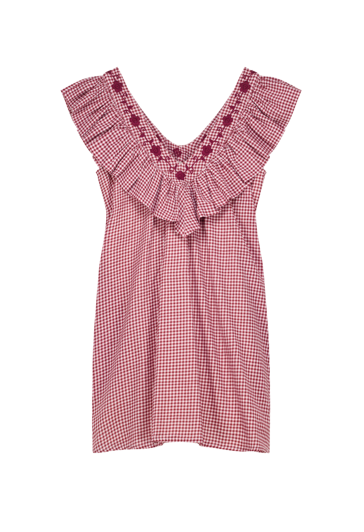 Andrea Gingham Granate Tonal Short Dress