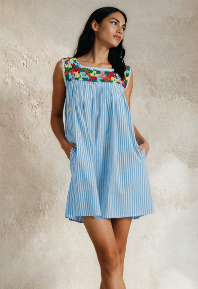 Dalia Short Dress Dress Dalia Turquoise Stripe Fiesta Short Dress Dalia Turquoise Stripe Fiesta Short Dress