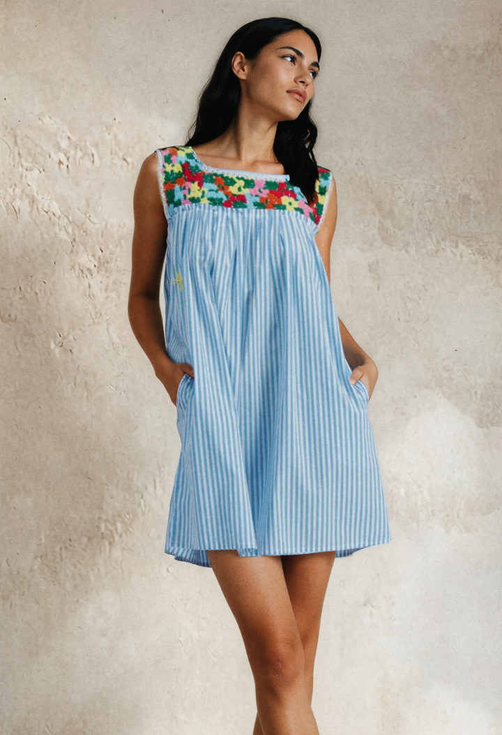 Dalia Short Dress Dress Dalia Turquoise Stripe Fiesta Short Dress Dalia Turquoise Stripe Fiesta Short Dress