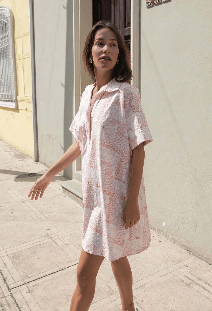 Emilia Short Dress Dress Emilia Coral Block Print Short Dress Emilia Coral Block Print Short Dress