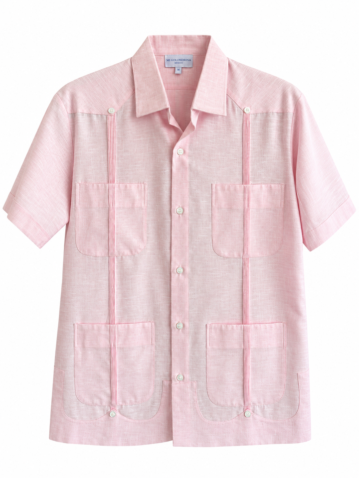 Classic Men's Pink Round Edge Guayabera