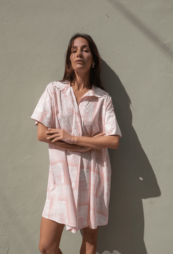 Emilia Short Dress Dress Emilia Coral Block Print Short Dress Emilia Coral Block Print Short Dress