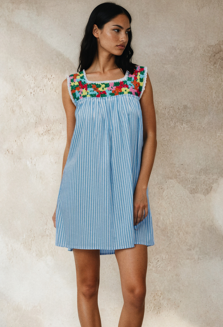 Dalia Short Dress Dress Dalia Turquoise Stripe Fiesta Short Dress Dalia Turquoise Stripe Fiesta Short Dress