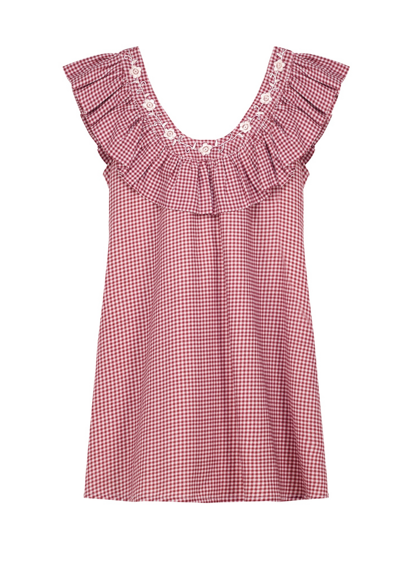 Andrea Gingham Granate Short Dress