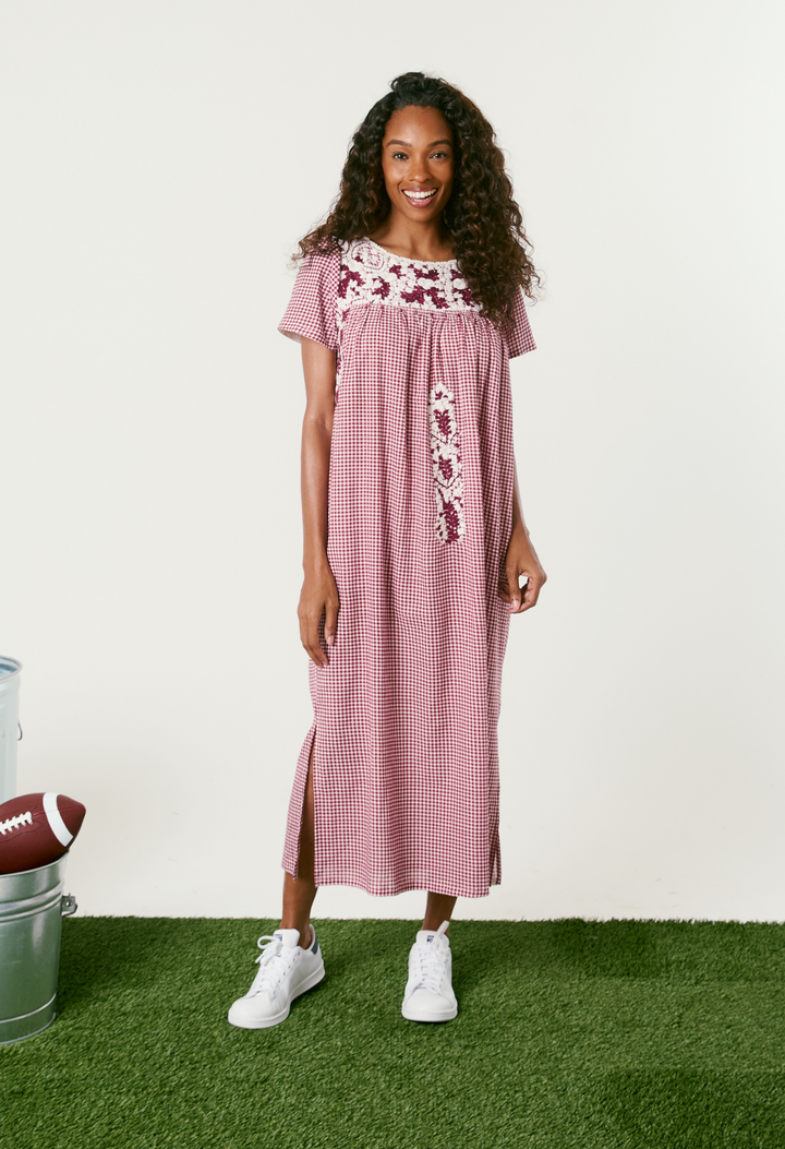 Liliana Gingham Granate Midi Dress