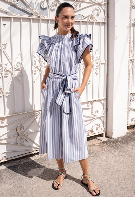 Aranza Rayas Azules Midi Dress