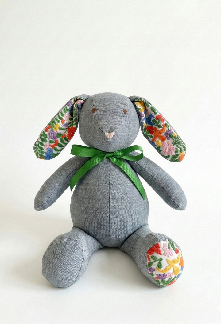 Embroidered Bunny Stuffed Animal Grey Embroidered Bunny Small Dove Vase | Mi Golondrina